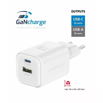 SWISSTEN ADAPTER SIECIOWY GaN 1x USB-C 45W PD   1x USB-A 18W QC BIAŁY