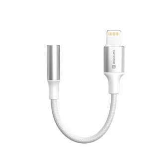 SWISSTEN AUDIO ADAPTER TEXTILE LIGHTNING (męski) / 3,5 mm AUX 0,15 M BIAŁY (zastępuje 73501212)