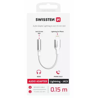 SWISSTEN AUDIO ADAPTER TEXTILE LIGHTNING (męski) / 3,5 mm AUX 0,15 M BIAŁY (zastępuje 73501212)