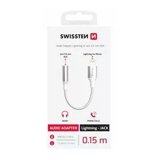 SWISSTEN AUDIO ADAPTER TEXTILE LIGHTNING (męski) / 3,5 mm AUX 0,15 M BIAŁY (zastępuje 73501212)