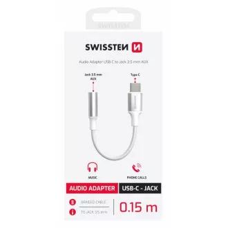 SWISSTEN AUDIO ADAPTER TEXTILE USB-C (męski) / 3,5 mm AUX 0,15 M BIAŁY (zastępuje 73501302)