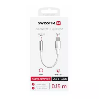 SWISSTEN AUDIO ADAPTER TEXTILE USB-C (męski) / 3,5 mm AUX 0,15 M BIAŁY (zastępuje 73501302)