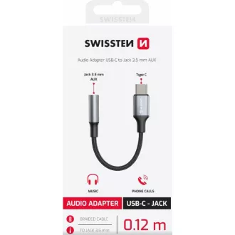 SWISSTEN AUDIO ADAPTER TEXTILE USB-C (męski) / 3,5 mm AUX 0,15 M CZARNY (zastępuje 73501301)