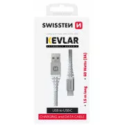KABEL DO TRANSMISJI DANYCH SWISSTEN KEVLAR USB/USB-C 1,5 M BIAŁY