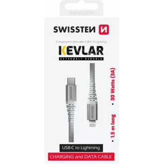 KABEL DO TRANSMISJI DANYCH SWISSTEN KEVLAR USB-C / LIGHTNING 1,5 M BIAŁY