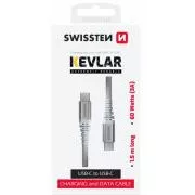 KABEL DO TRANSMISJI DANYCH SWISSTEN KEVLAR USB-C / USB-C 1,5 M BIAŁY