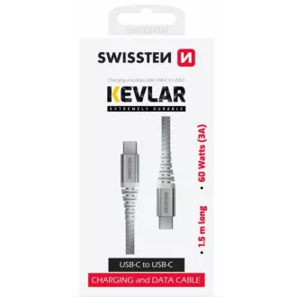 KABEL DO TRANSMISJI DANYCH SWISSTEN KEVLAR USB-C / USB-C 1,5 M BIAŁY