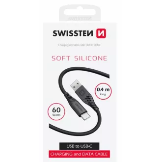 SWISSTEN KABEL DO TRANSMISJI DANYCH MIĘKKI SILIKONOWY USB / USB-C 0,4 M CZARNY SWISSTEN KABEL DO TRANSMISJI DANYCH MIĘKKI SILIKONOWY USB / USB-C 0,4 M CZARNY