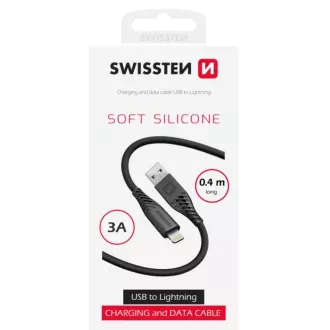 KABEL DO TRANSMISJI DANYCH SWISSTEN SOFT SILICONE USB-A / LIGHTNING 0,4 M CZARNY KABEL DO TRANSMISJI DANYCH SWISSTEN SOFT SILICONE USB-A / LIGHTNING 0,4 M CZARNY