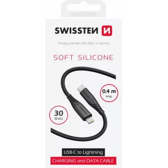 KABEL DO TRANSMISJI DANYCH SWISSTEN SOFT SILICONE USB-C / LIGHTNING 0,4 M CZARNY