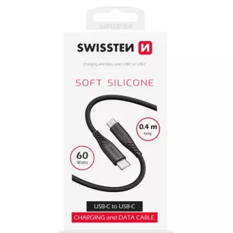 SWISSTEN KABEL DO TRANSMISJI DANYCH MIĘKKI SILIKONOWY USB-C / USB-C 0,4 M CZARNY