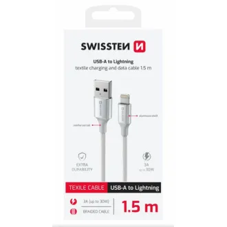 KABEL DO TRANSMISJI DANYCH SWISSTEN TEXTILE II USB / LIGHTNING 1,5 M BIAŁY