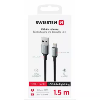 KABEL DO TRANSMISJI DANYCH SWISSTEN TEXTILE II USB / LIGHTNING 1,5 M CZARNY