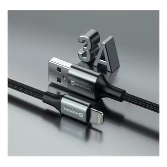 KABEL DO TRANSMISJI DANYCH SWISSTEN TEXTILE II USB / LIGHTNING 1,5 M CZARNY
