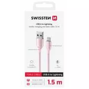 KABEL DO TRANSMISJI DANYCH SWISSTEN TEXTILE II USB / LIGHTNING 1,5 M RÓŻOWY