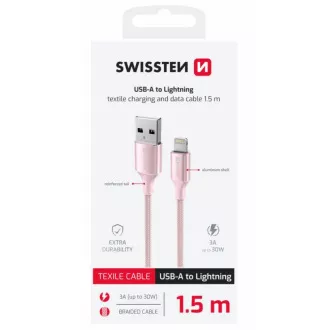 KABEL DO TRANSMISJI DANYCH SWISSTEN TEXTILE II USB / LIGHTNING 1,5 M RÓŻOWY