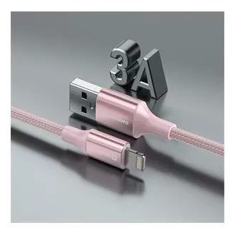 KABEL DO TRANSMISJI DANYCH SWISSTEN TEXTILE II USB / LIGHTNING 1,5 M RÓŻOWY