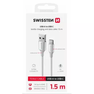 KABEL DO TRANSMISJI DANYCH SWISSTEN TEXTILE II USB / USB-C 1,5 M BIAŁY