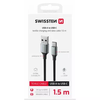 KABEL DO TRANSMISJI DANYCH SWISSTEN TEXTILE II USB / USB-C 1,5 M CZARNY