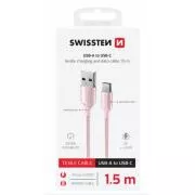 KABEL DO TRANSMISJI DANYCH SWISSTEN TEXTILE II USB / USB-C 1,5 M RÓŻOWY