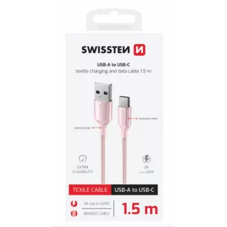 KABEL DO TRANSMISJI DANYCH SWISSTEN TEXTILE II USB / USB-C 1,5 M RÓŻOWY