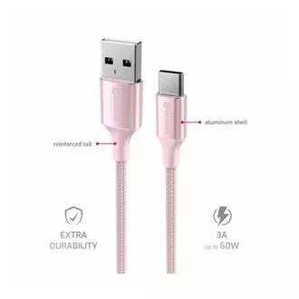 KABEL DO TRANSMISJI DANYCH SWISSTEN TEXTILE II USB / USB-C 1,5 M RÓŻOWY