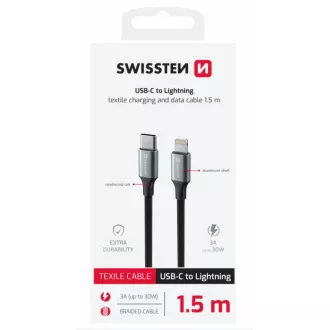 KABEL DO TRANSMISJI DANYCH SWISSTEN TEXTILE II USB-C / LIGHTNING 1,5 M CZARNY KABEL DO TRANSMISJI DANYCH SWISSTEN TEXTILE II USB-C / LIGHTNING 1,5 M CZARNY