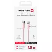 KABEL DO TRANSMISJI DANYCH SWISSTEN TEXTILE II USB-C / LIGHTNING 1,5 M RÓŻOWY