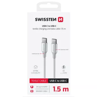 KABEL DO TRANSMISJI DANYCH SWISSTEN TEXTILE II USB-C / USB-C 1,5 M BIAŁY