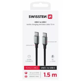 KABEL DO TRANSMISJI DANYCH SWISSTEN TEXTILE II USB-C / USB-C 1,5 M CZARNY
