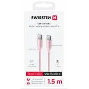 KABEL DO TRANSMISJI DANYCH SWISSTEN TEXTILE II USB-C / USB-C 1,5 M RÓŻOWY