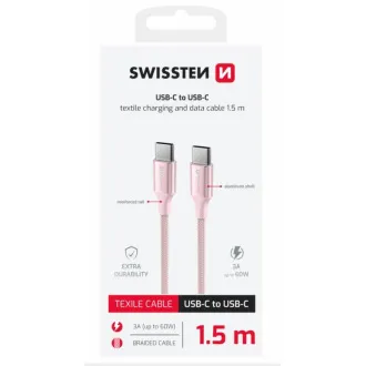 KABEL DO TRANSMISJI DANYCH SWISSTEN TEXTILE II USB-C / USB-C 1,5 M RÓŻOWY