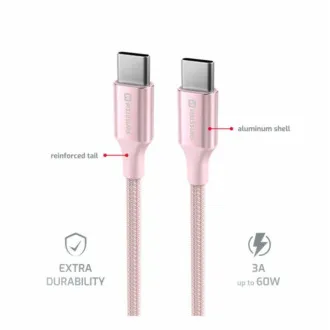 KABEL DO TRANSMISJI DANYCH SWISSTEN TEXTILE II USB-C / USB-C 1,5 M RÓŻOWY