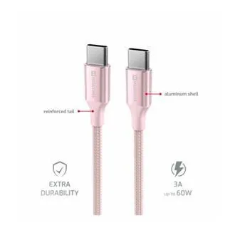 KABEL DO TRANSMISJI DANYCH SWISSTEN TEXTILE II USB-C / USB-C 1,5 M RÓŻOWY