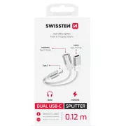 SWISSTEN CHARGING AUDIO ADAPTER TEXTILE USB-C (męski) / 2x USB-C (żeński) 0,12 M BIAŁY