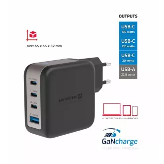 SWISSTEN NETWORK ADAPTER GaN 3x USB-C 100W PD 1x USB-A 18W QC BLACK SWISSTEN NETWORK ADAPTER GaN 3x USB-C 100W PD 1x USB-A 18W QC BLACK