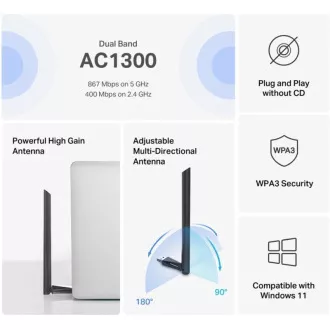 MERCUSYS MA30H - Bezprzewodowa dwuzakresowa karta sieciowa USB AC1300 - Antena o dużym wzmocnieniu