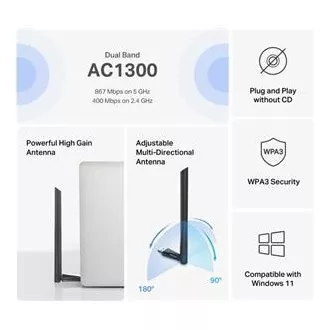 MERCUSYS MA30H - Bezprzewodowa dwuzakresowa karta sieciowa USB AC1300 - Antena o dużym wzmocnieniu