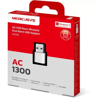 MERCUSYS MA30N - Bezprzewodowa dwuzakresowa karta sieciowa AC1300 USB Nano