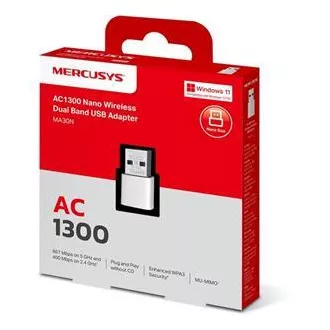 MERCUSYS MA30N - Bezprzewodowa dwuzakresowa karta sieciowa AC1300 USB Nano
