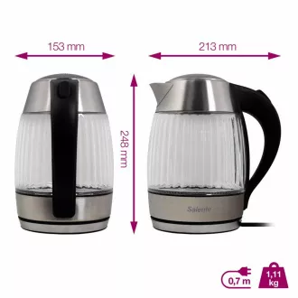 Salente StripeGlass, czajnik elektryczny 1,8 l, stal nierdzewna/szkło, czerwone podświetlenie