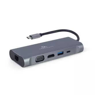 Gembird USB-C 7v1 multiport USB 3.0 HDMI VGA PD czytnik kart dźwięk stereo Gembird USB-C 7v1 multiport USB 3.0 HDMI VGA PD czytnik kart dźwięk stereo
