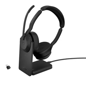 Jabra Evolve2 55/Stereo/ANC/USB-C/BT-USB/bezprzewodowy/MS/stojak/czarny