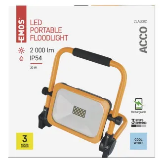 EMOS PRZENOŚNY AKUMULATOROWY REFLEKTOR LED ACCO 20W, 2000LM, IP54 EMOS PRZENOŚNY AKUMULATOROWY REFLEKTOR LED ACCO 20W, 2000LM, IP54