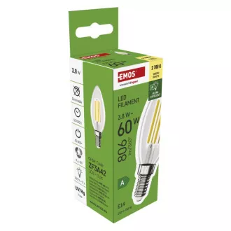 EMOS LED FLM ŚWIECA 3,8W(60W) 806lm E14 WW A CLASS