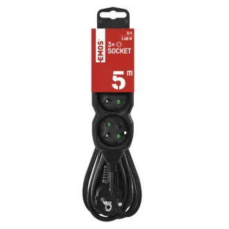 Przedłużacz EMOS 3z/5m, czarny, 1,5mm