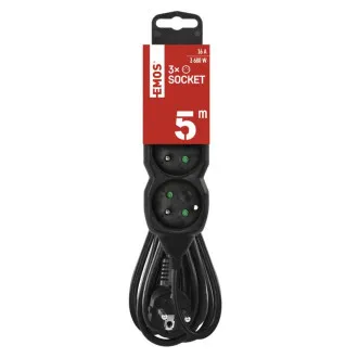 Przedłużacz EMOS 3z/5m, czarny, 1,5mm Przedłużacz EMOS 3z/5m, czarny, 1,5mm