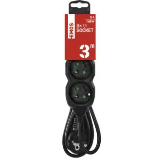 Przedłużacz EMOS 3z/3m, czarny, 1,5mm Przedłużacz EMOS 3z/3m, czarny, 1,5mm