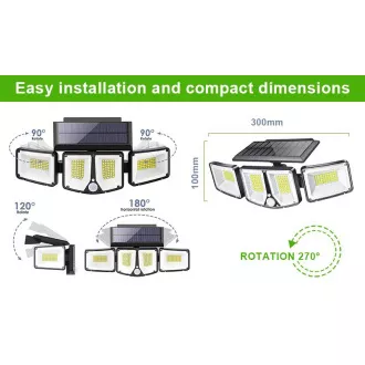 Zewnętrzna lampa solarna LED z czujnikiem ruchu VIKING S180/1200lm/2200mAh/3 tryby/IP65 Zewnętrzna lampa solarna LED z czujnikiem ruchu VIKING S180/1200lm/2200mAh/3 tryby/IP65