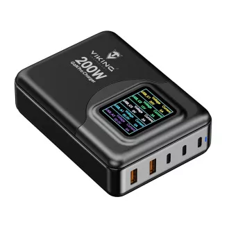 Ładowarka Viking USB GaN 200W PD PRO/adapter sieciowy/Wyjście: 3xUSB-C, 2xUSB-A/Szybkie ładowanie/